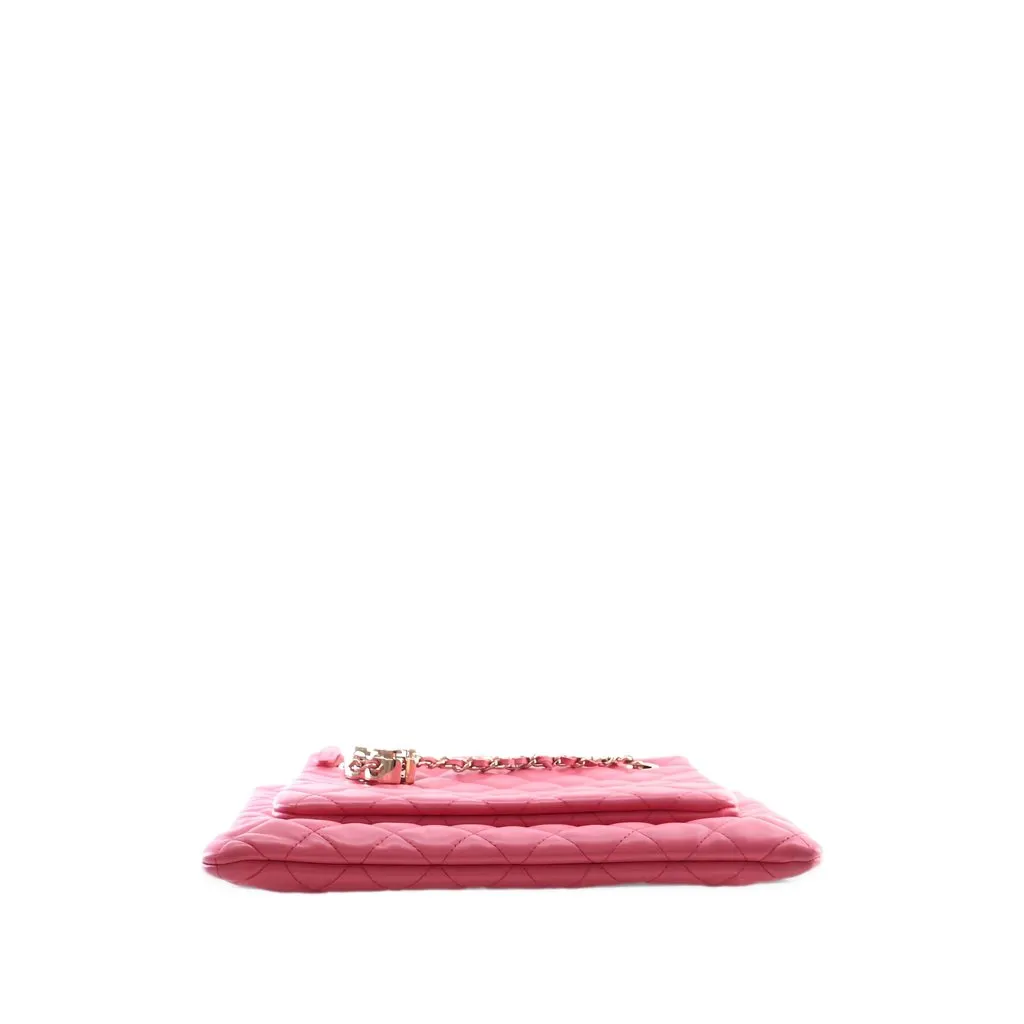 Chanel Quilted Lambskin Double Case with Chain Pink Leather Very good - Inside View