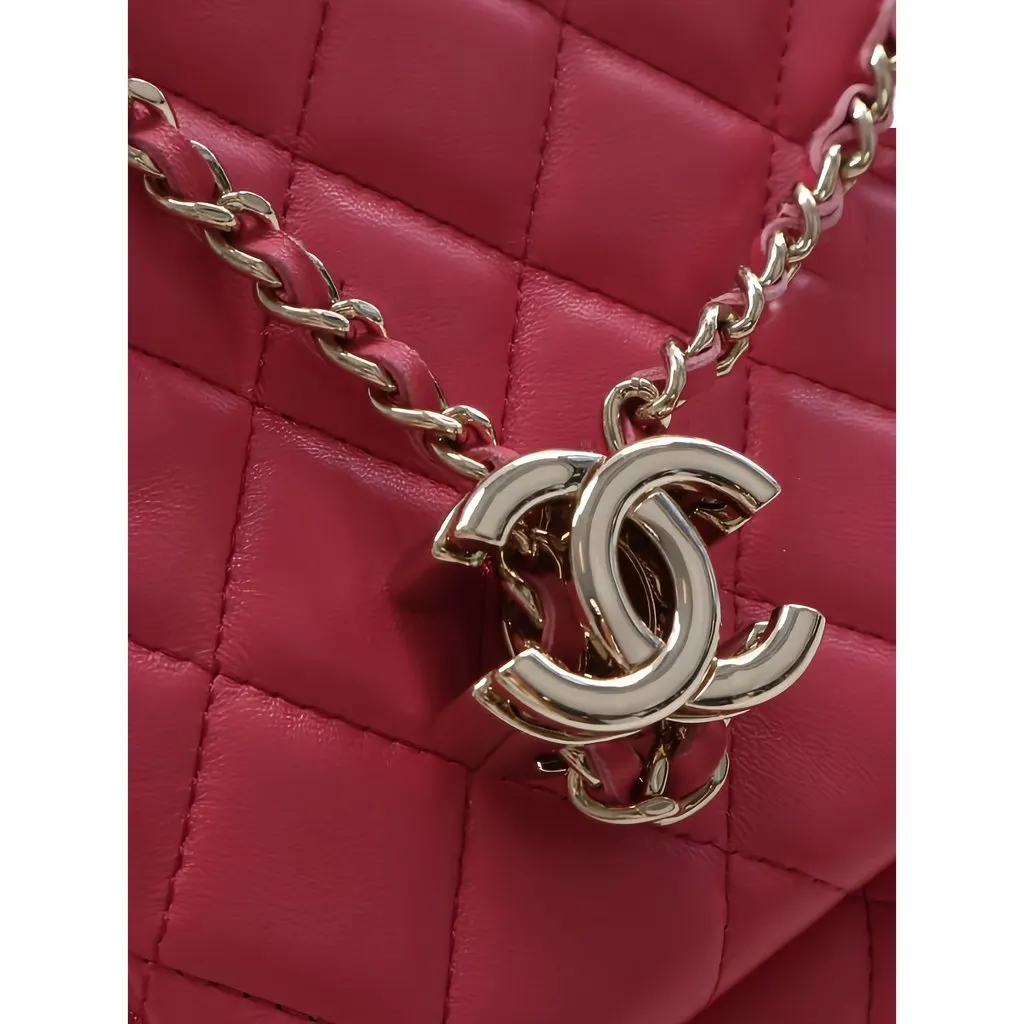 Chanel Quilted Lambskin Double Case with Chain Pink Leather Very good - Box View