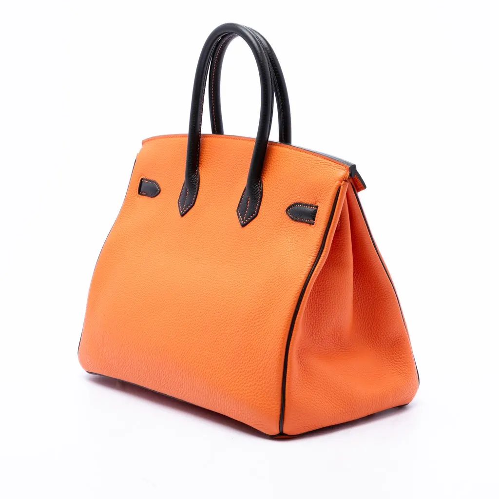 Hermès Special Order Bicolor Clemence Birkin Retourne 35 Orange Leather Good - Back View