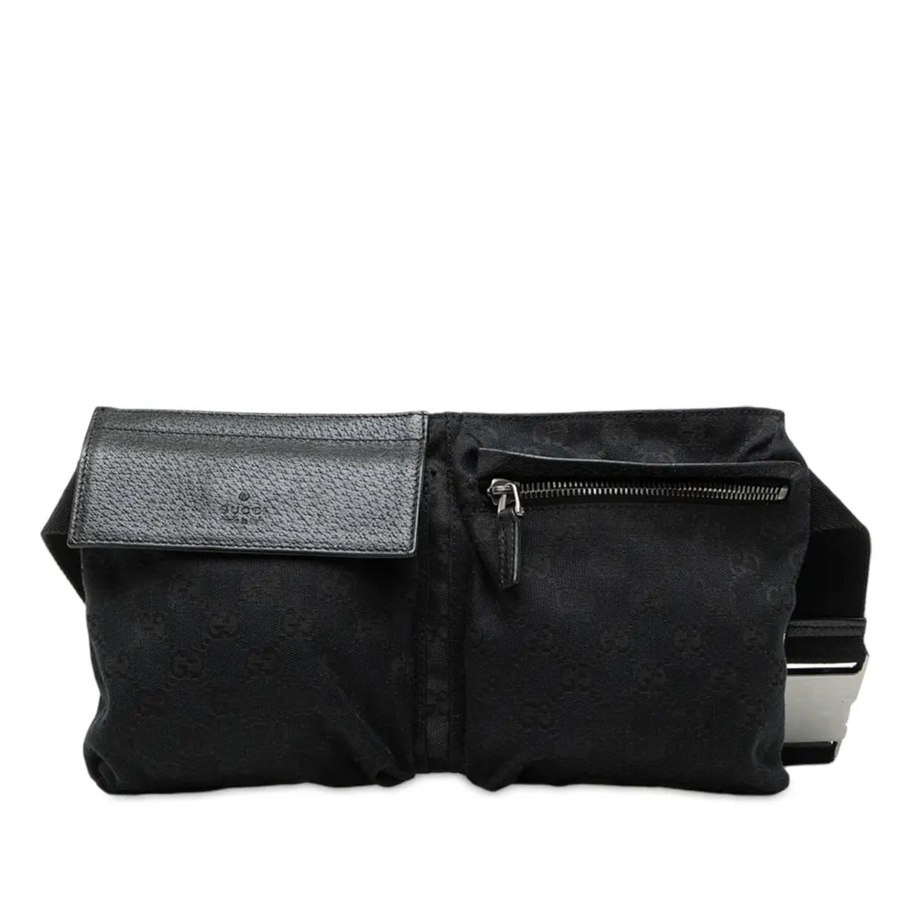 Gucci GG Canvas Double Pocket Belt Bag Black Canvas Very good - Front View