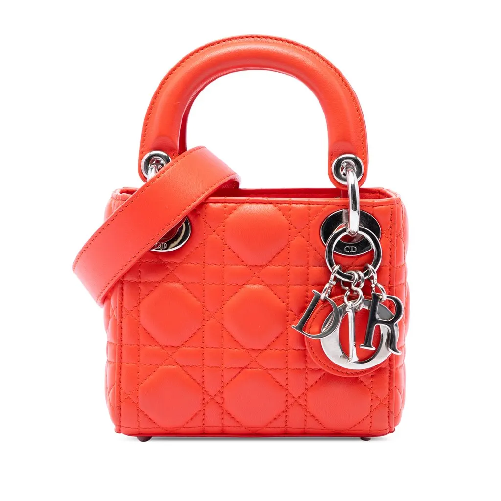 Dior Micro Lambskin Cannage Lady Dior Orange Leather Very good - Front View