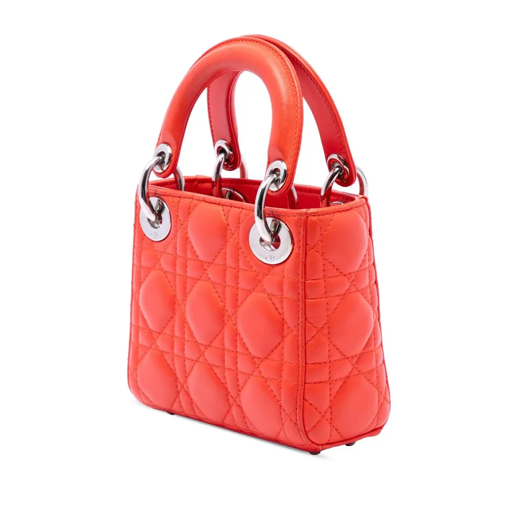 Dior Micro Lambskin Cannage Lady Dior Orange Leather Very good - Back View