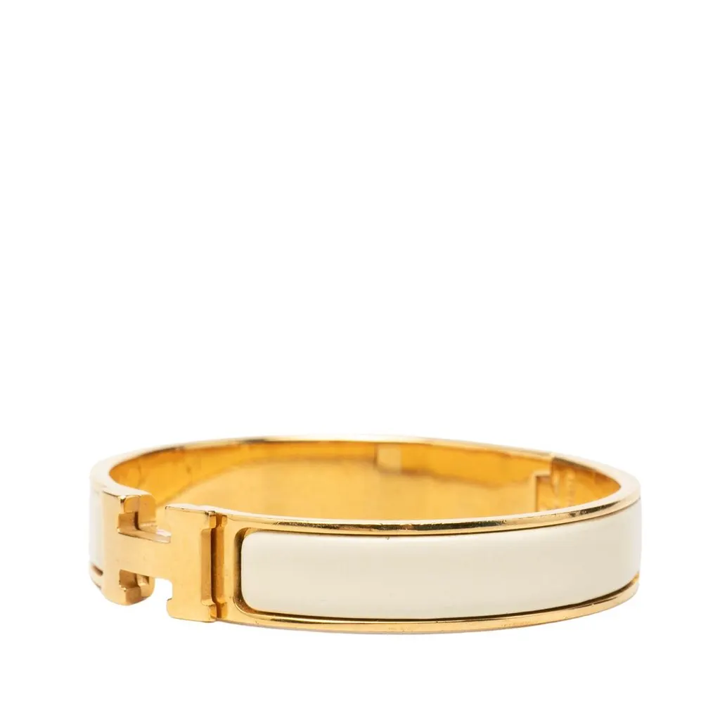Hermès Narrow Enamel Clic H Bracelet PM White Enamel Very good - Back View