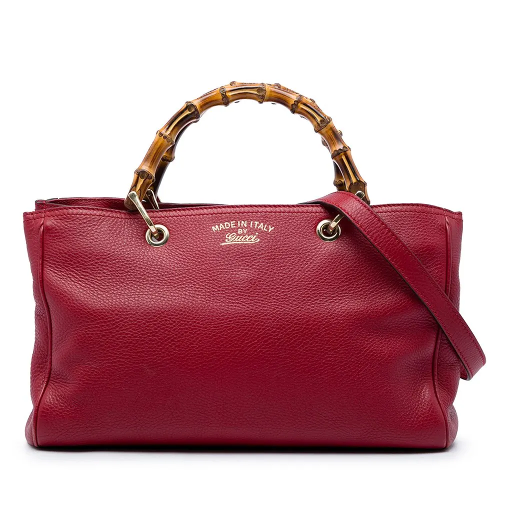 Gucci Medium Calfskin Bamboo Shopper Satchel Red Leather Very good - Front View
