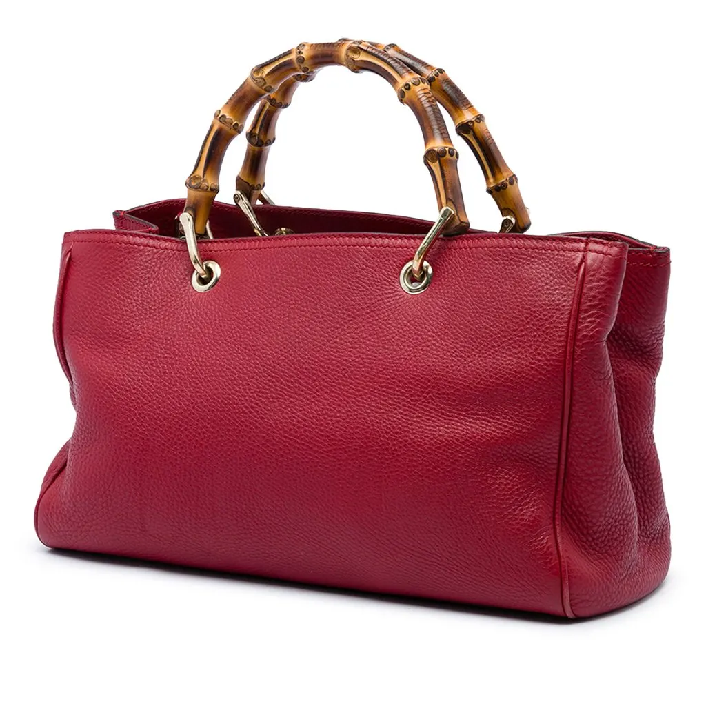 Gucci Medium Calfskin Bamboo Shopper Satchel Red Leather Very good - Back View