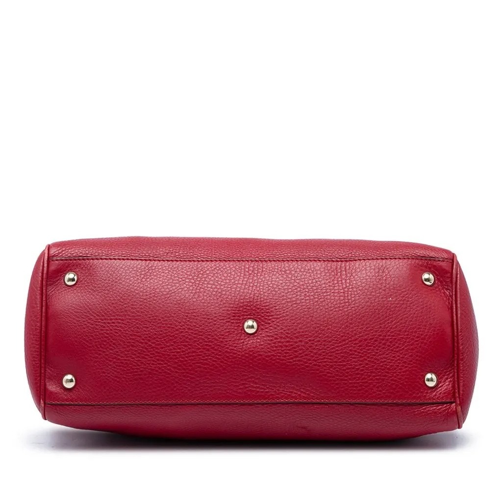 Gucci Medium Calfskin Bamboo Shopper Satchel Red Leather Very good - Inside View