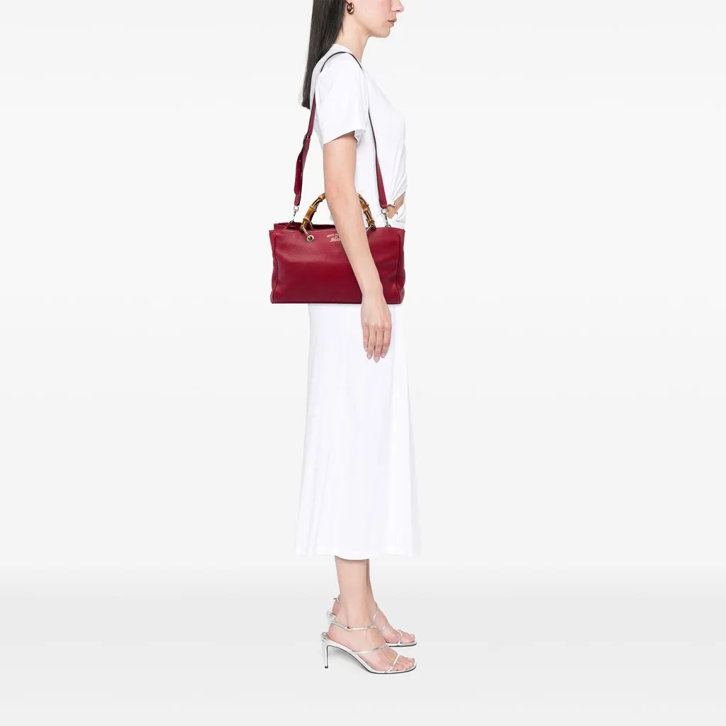 Gucci Medium Calfskin Bamboo Shopper Satchel Red Leather Very good - Box View