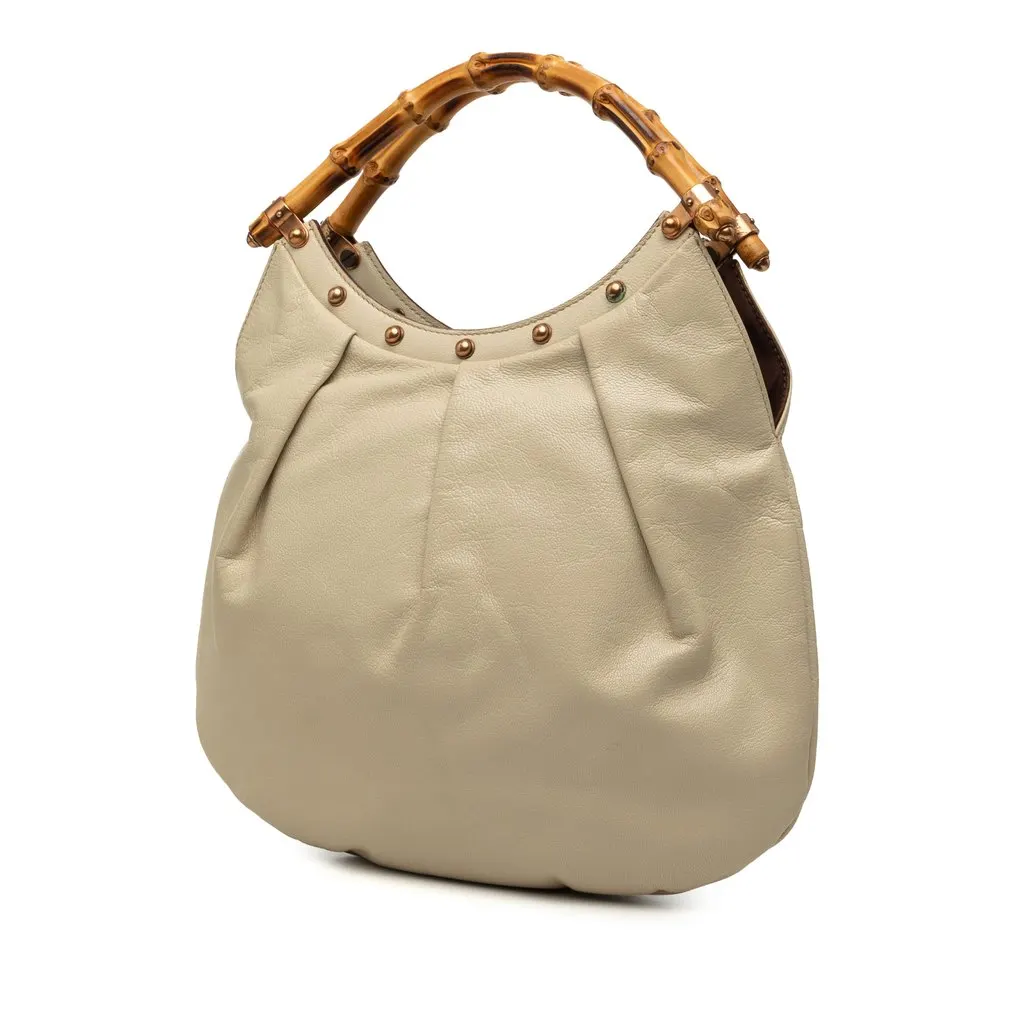 Gucci Studded Calfskin Bamboo Hobo Beige Leather Very good - Back View