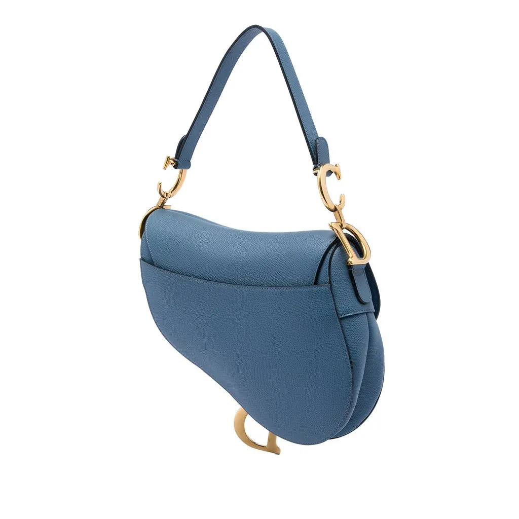 Dior Grained Calfskin Saddle Bag Blue Leather Good - Back View