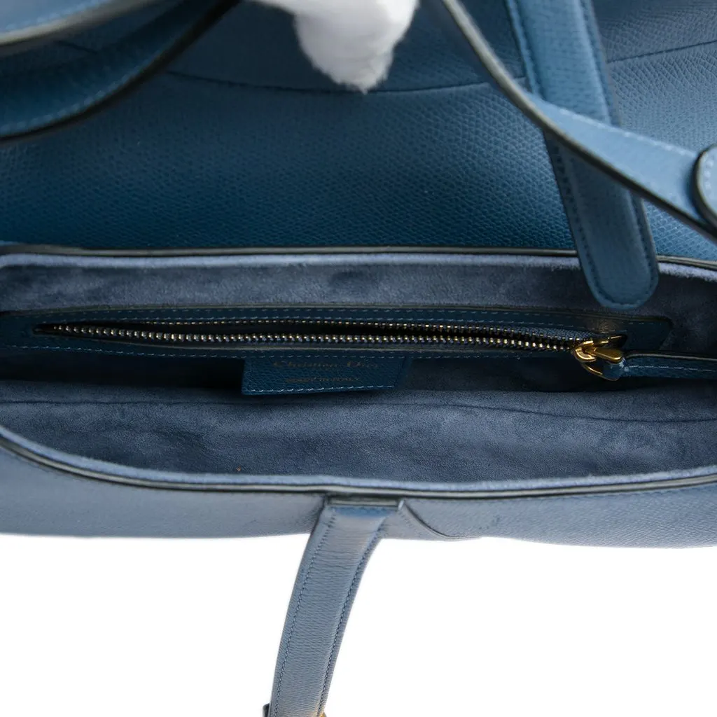 Dior Grained Calfskin Saddle Bag Blue Leather Good - Model View