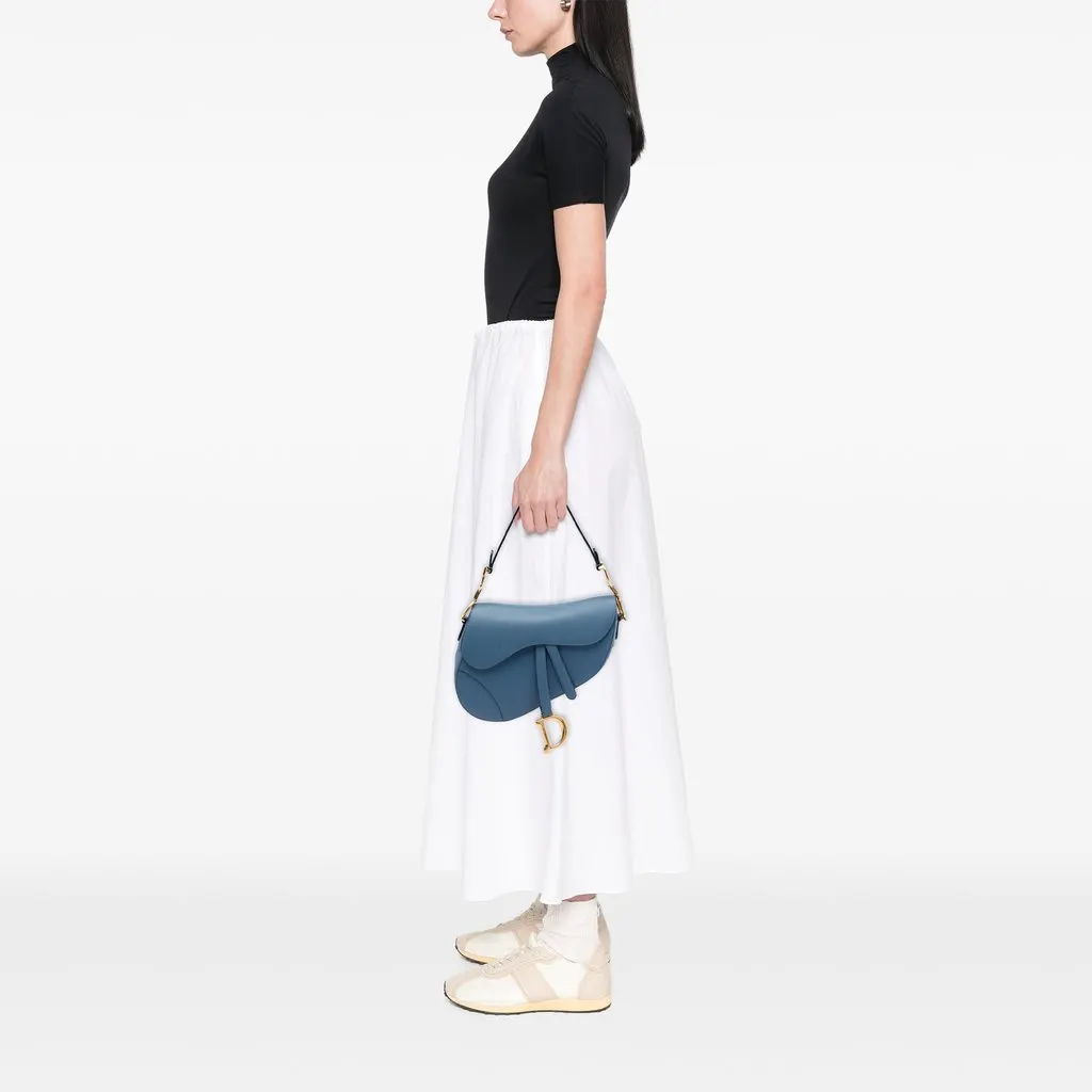Dior Grained Calfskin Saddle Bag Blue Leather Good - Box View