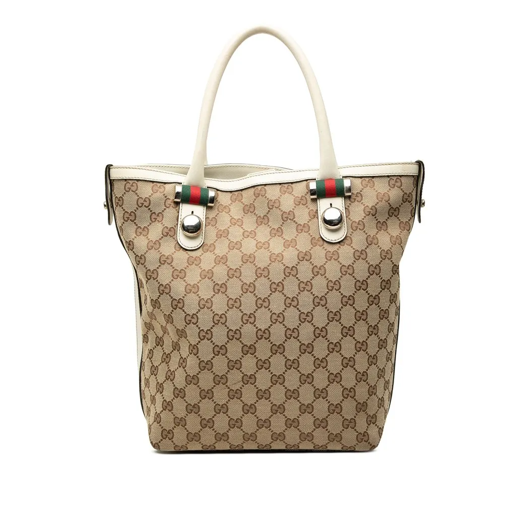 Gucci GG Canvas Web Match Ball Tote Beige Canvas Very good - Front View