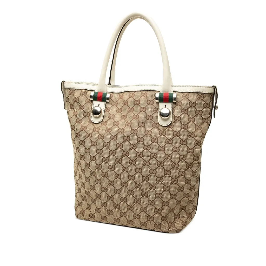 Gucci GG Canvas Web Match Ball Tote Beige Canvas Very good - Back View