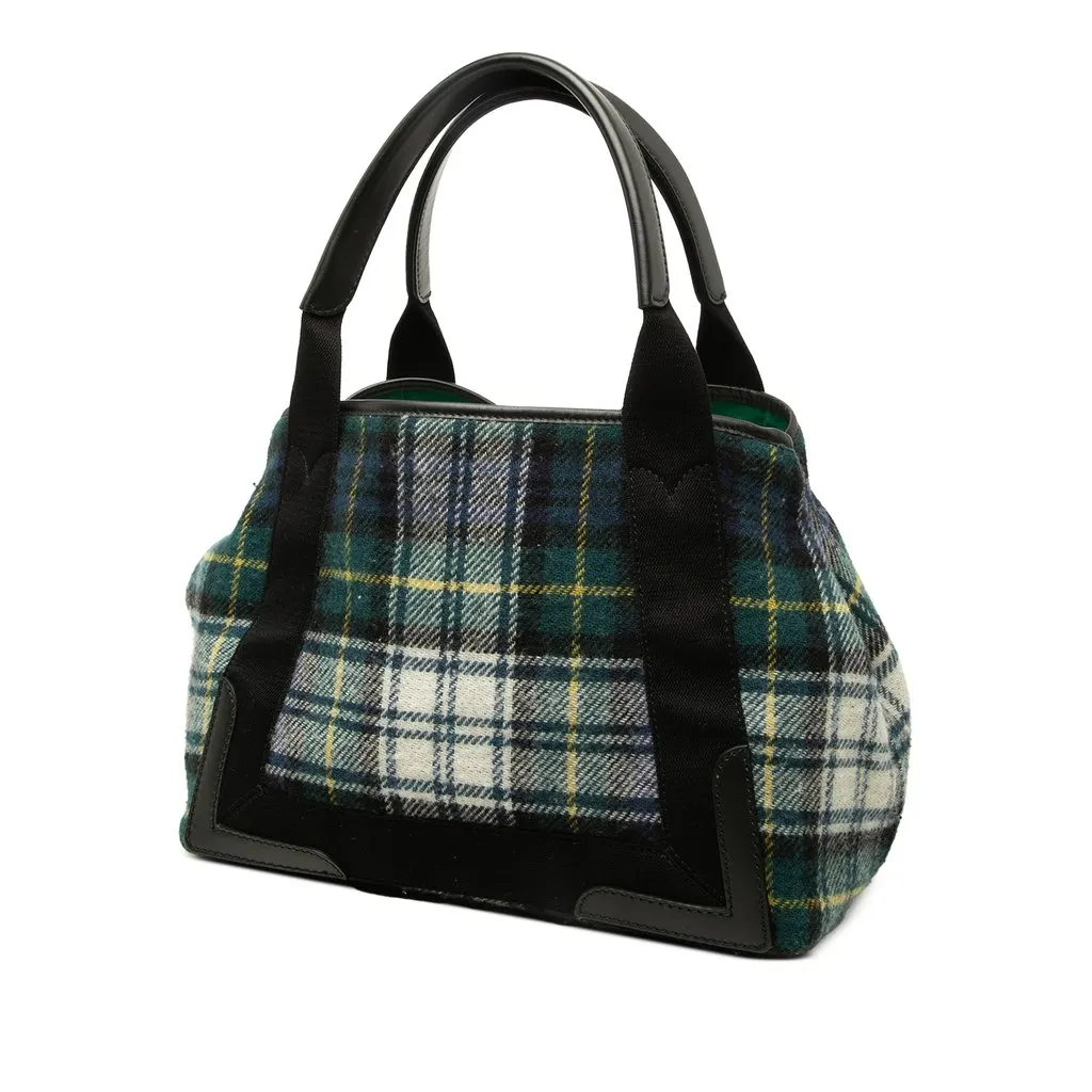 Balenciaga Plaid Wool Navy Cabas S Green Wool Very good - Back View