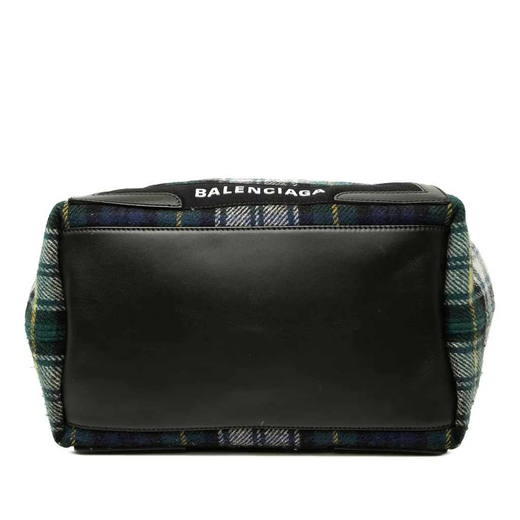 Balenciaga Plaid Wool Navy Cabas S Green Wool Very good - Inside View