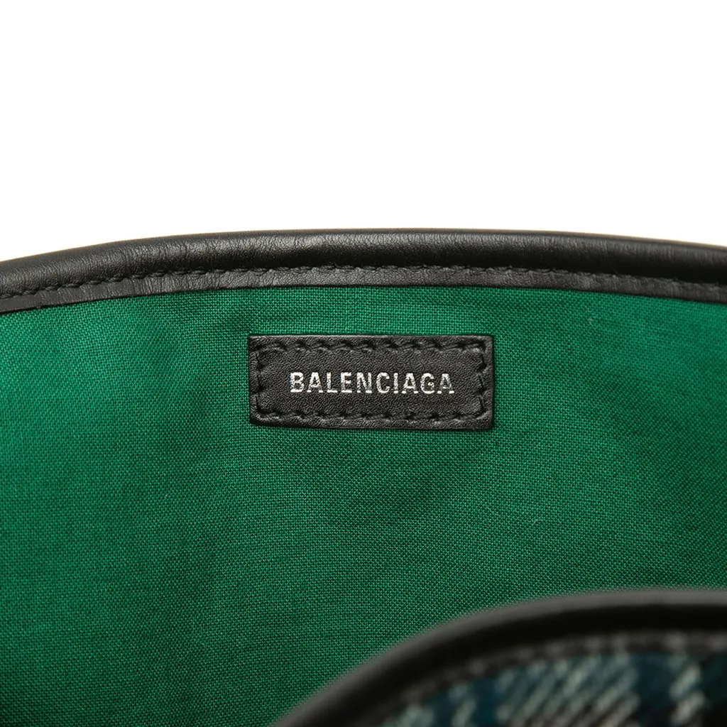 Balenciaga Plaid Wool Navy Cabas S Green Wool Very good - Box View