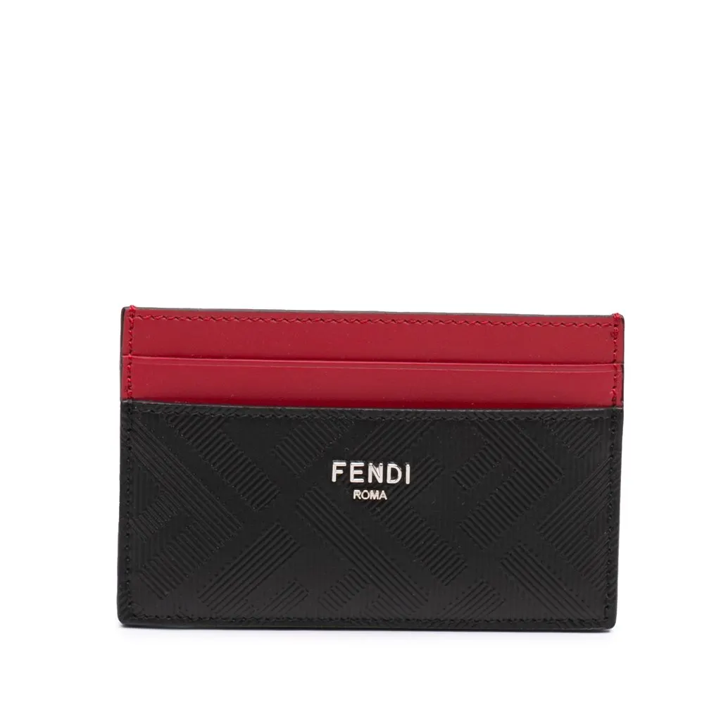 Fendi Zucca Shadow Calfskin Colorblock Card Holder Black Leather Good - Front View