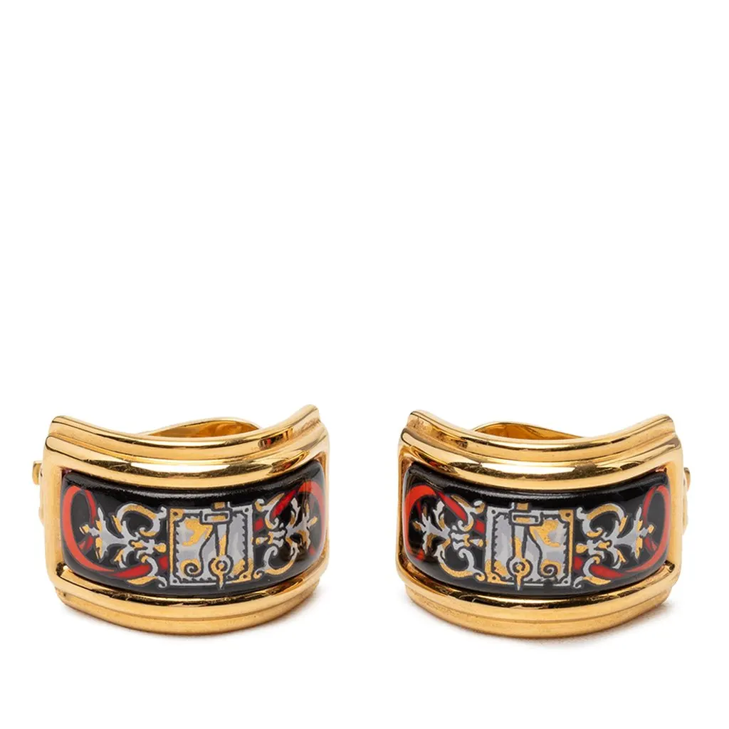 Hermès Gold Plated Enamel Cloisonne Clip On Earrings Gold Metal Very good - Front View