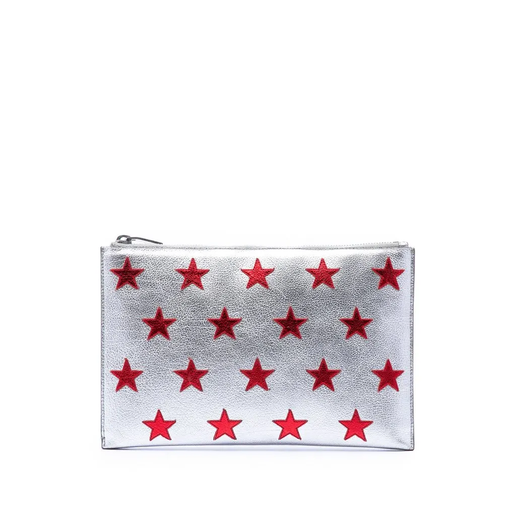 Saint Laurent Leather Star Clutch Silver Leather Very good - Front View