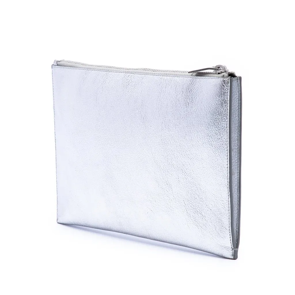 Saint Laurent Leather Star Clutch Silver Leather Very good - Back View