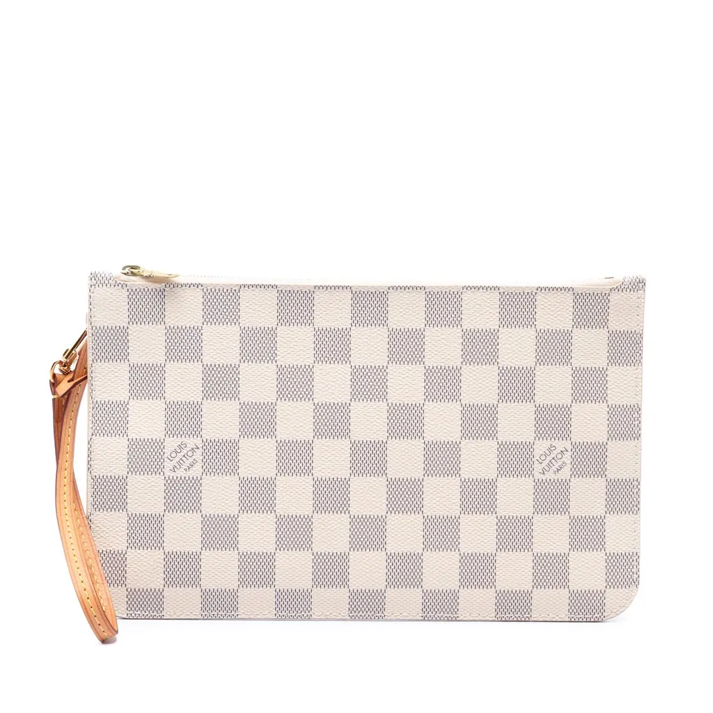 Louis Vuitton Damier Azur Neverfull MM Pouch White Canvas Very good - Front View