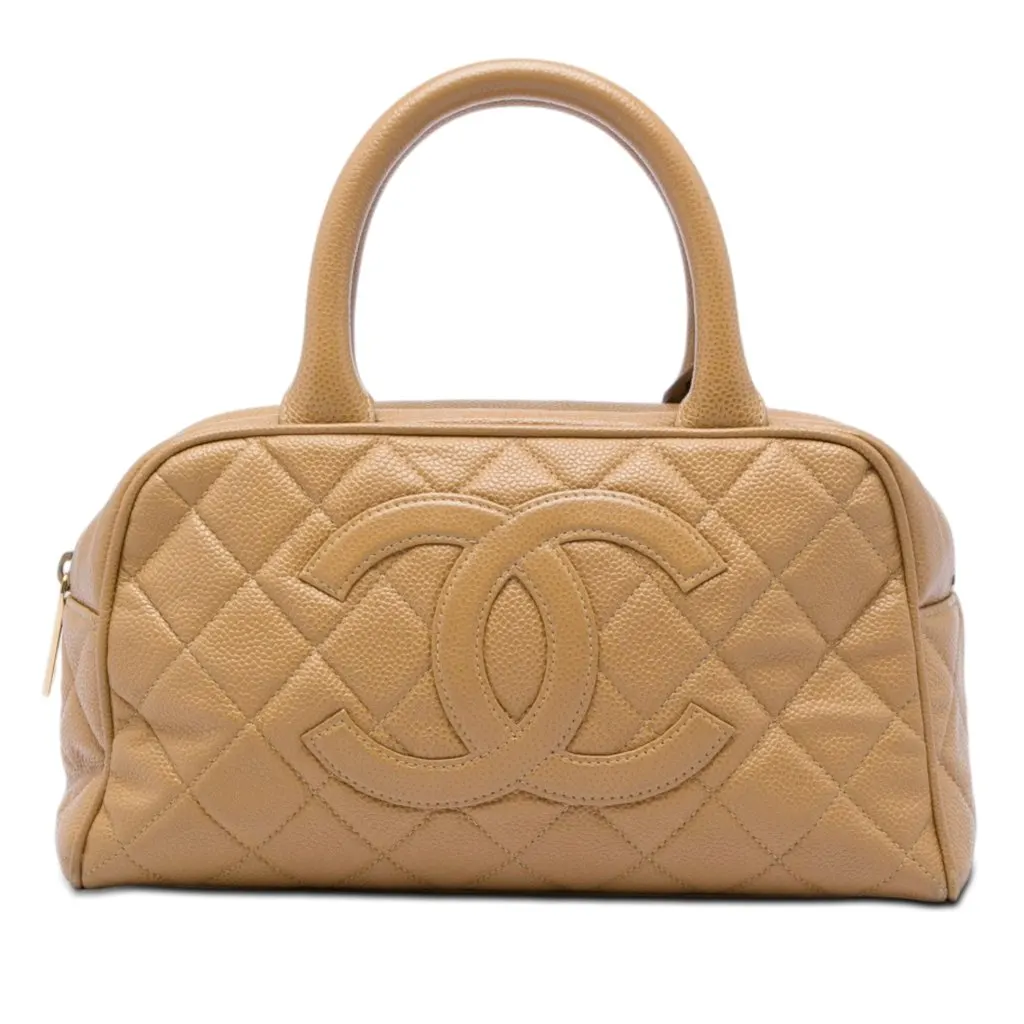 Chanel CC Quilted Caviar Bowling Bag Brown Leather Very good - Front View