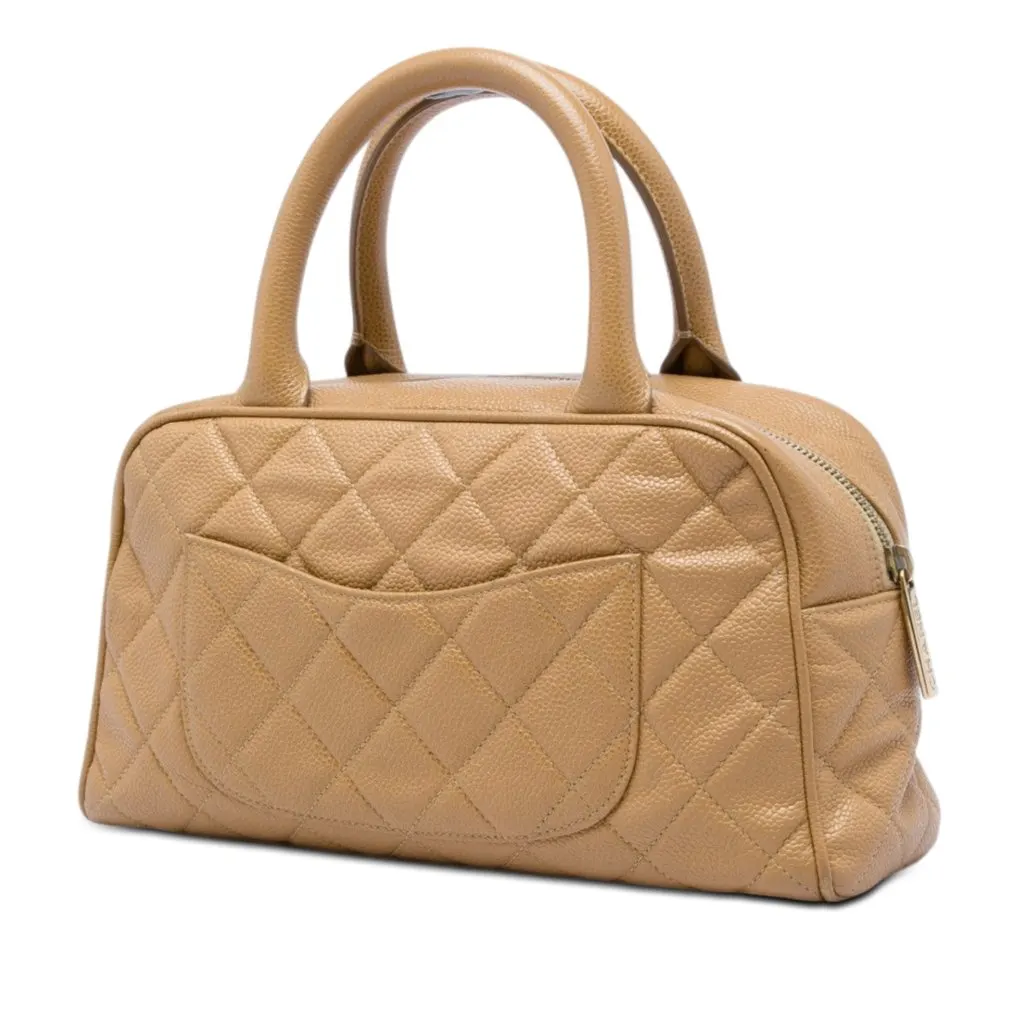 Chanel CC Quilted Caviar Bowling Bag Brown Leather Very good - Back View