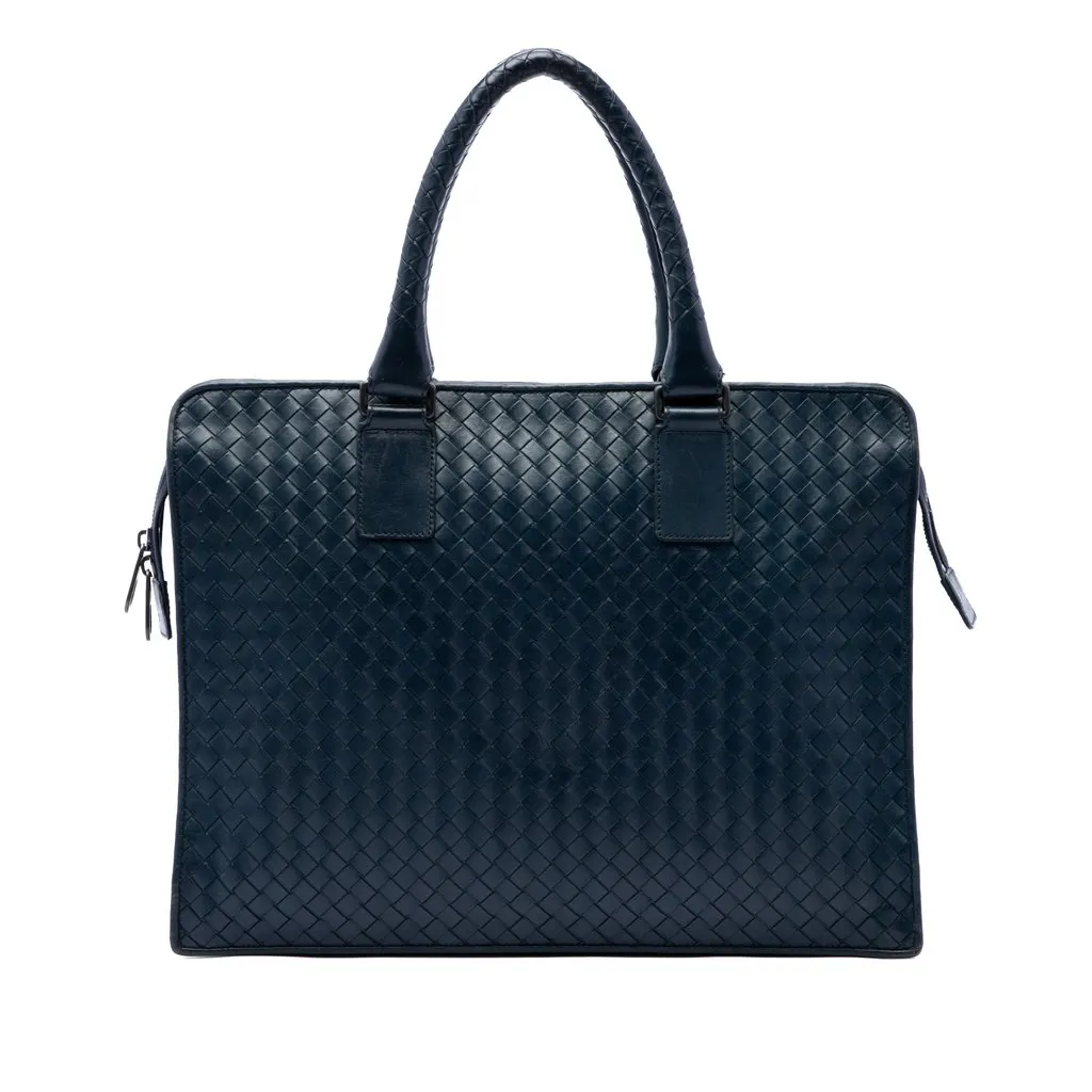 Bottega Veneta Nappa Intrecciato Business Bag Blue Leather Good - Front View
