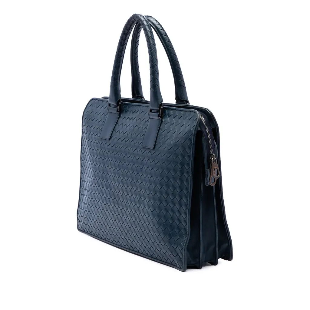 Bottega Veneta Nappa Intrecciato Business Bag Blue Leather Good - Back View
