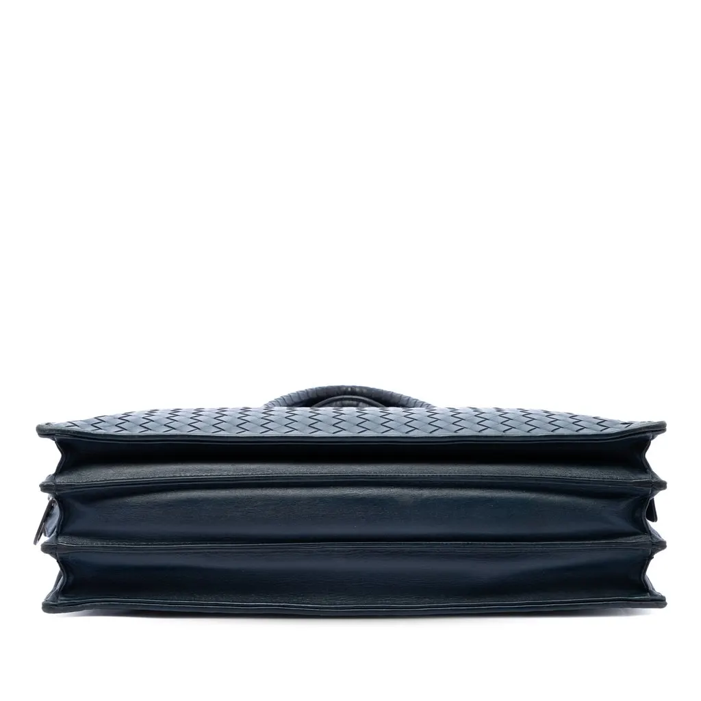Bottega Veneta Nappa Intrecciato Business Bag Blue Leather Good - Inside View