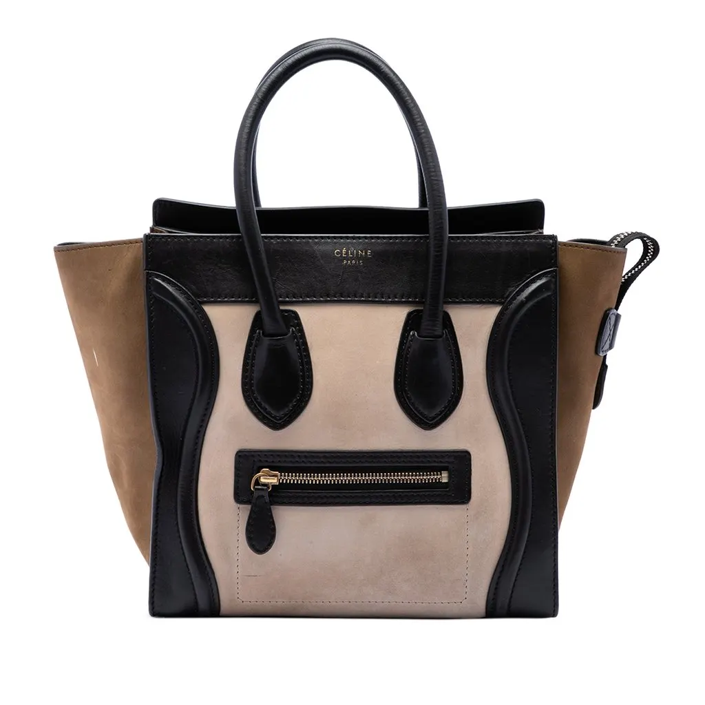 Celine Micro Tricolor Calfskin and Suede Luggage Tote White Leather Very good - Front View
