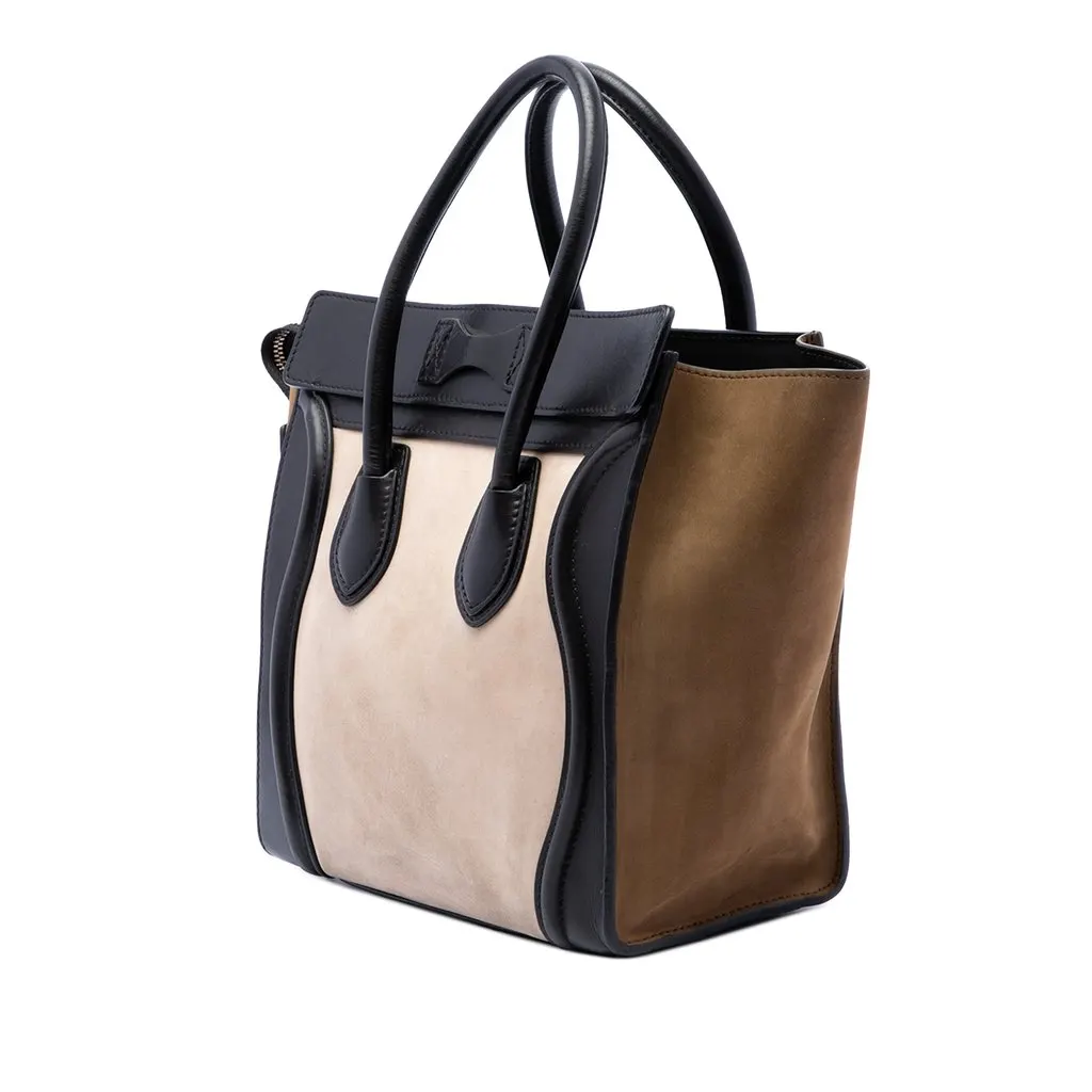 Celine Micro Tricolor Calfskin and Suede Luggage Tote White Leather Very good - Back View