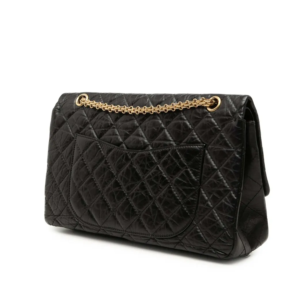 Chanel Quilted Aged Calfskin Reissue 2.55 Double Flap 227 Black Leather Good - Back View