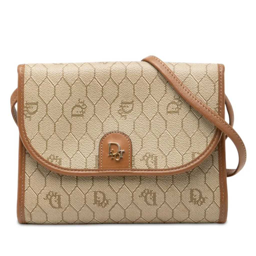 Dior Honeycomb Coated Canvas Crossbody Beige Canvas Very good - Front View
