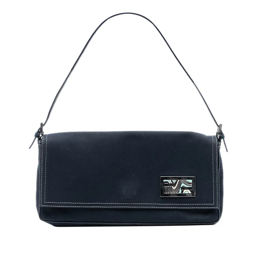 Fendi Canvas FF Marble Baguette Shoulder Bag Blue Very good - Front View