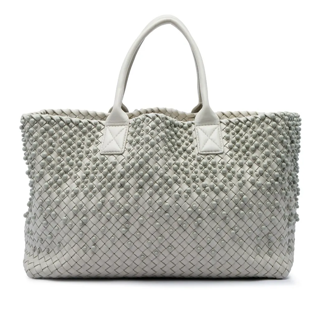 Bottega Veneta Limited Edition Medium Lambskin Intreccio Mist Spheres Cabat Tote White Leather Very good - Front View