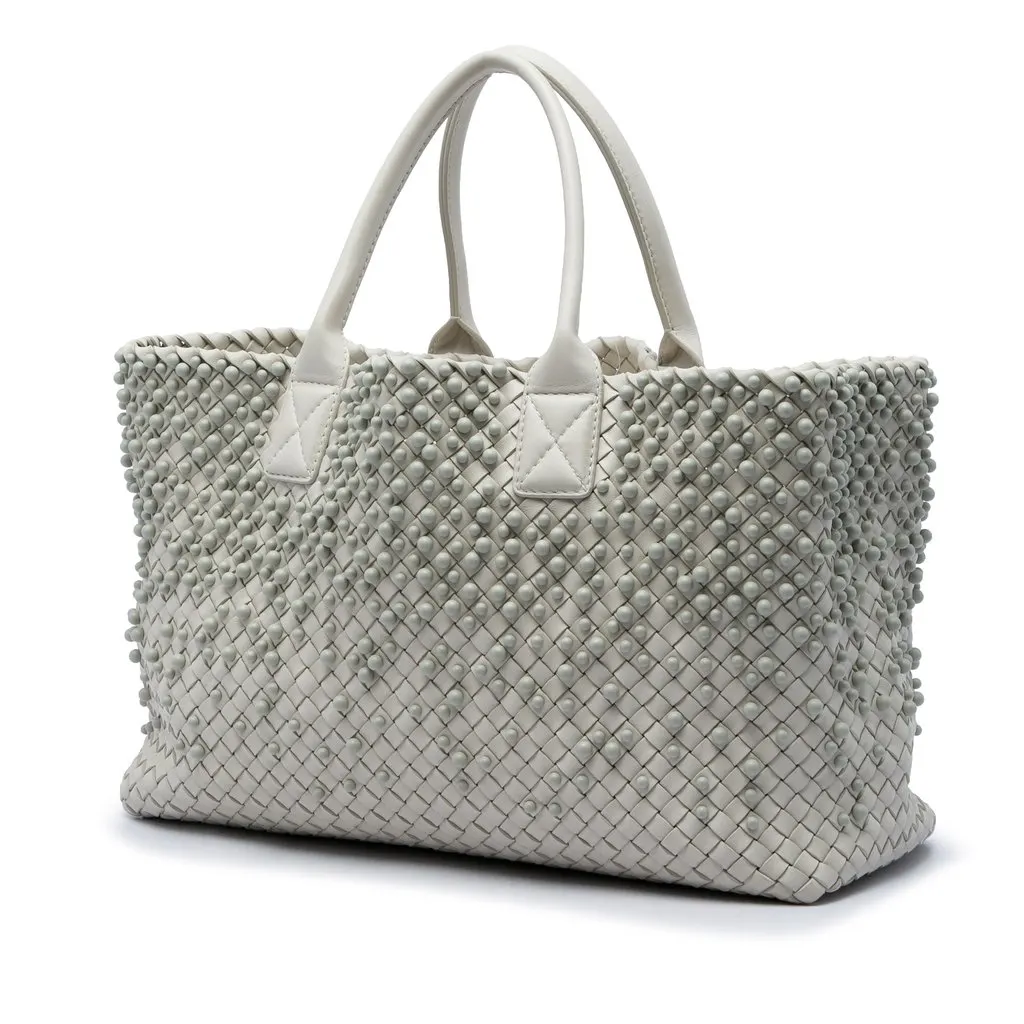Bottega Veneta Limited Edition Medium Lambskin Intreccio Mist Spheres Cabat Tote White Leather Very good - Back View