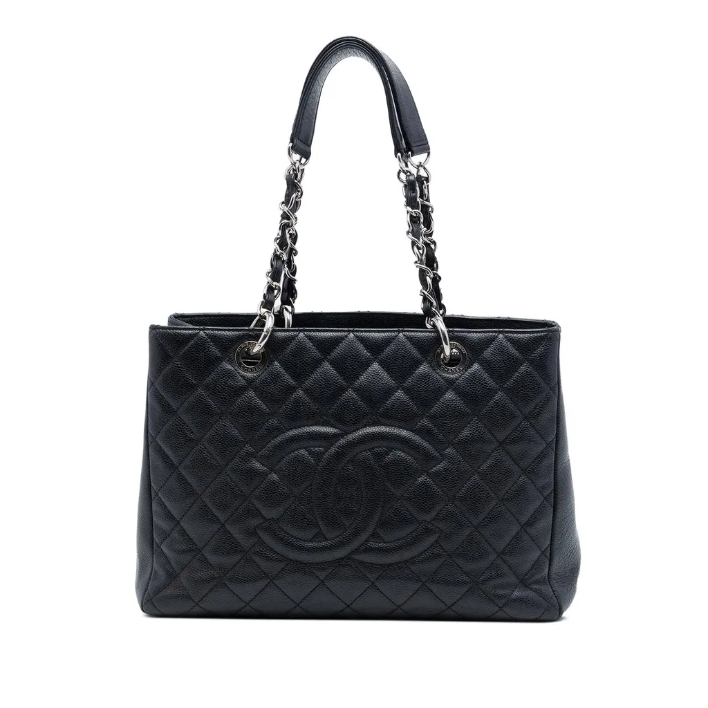 Chanel Caviar Grand Shopping Tote Black Leather Very good - Front View