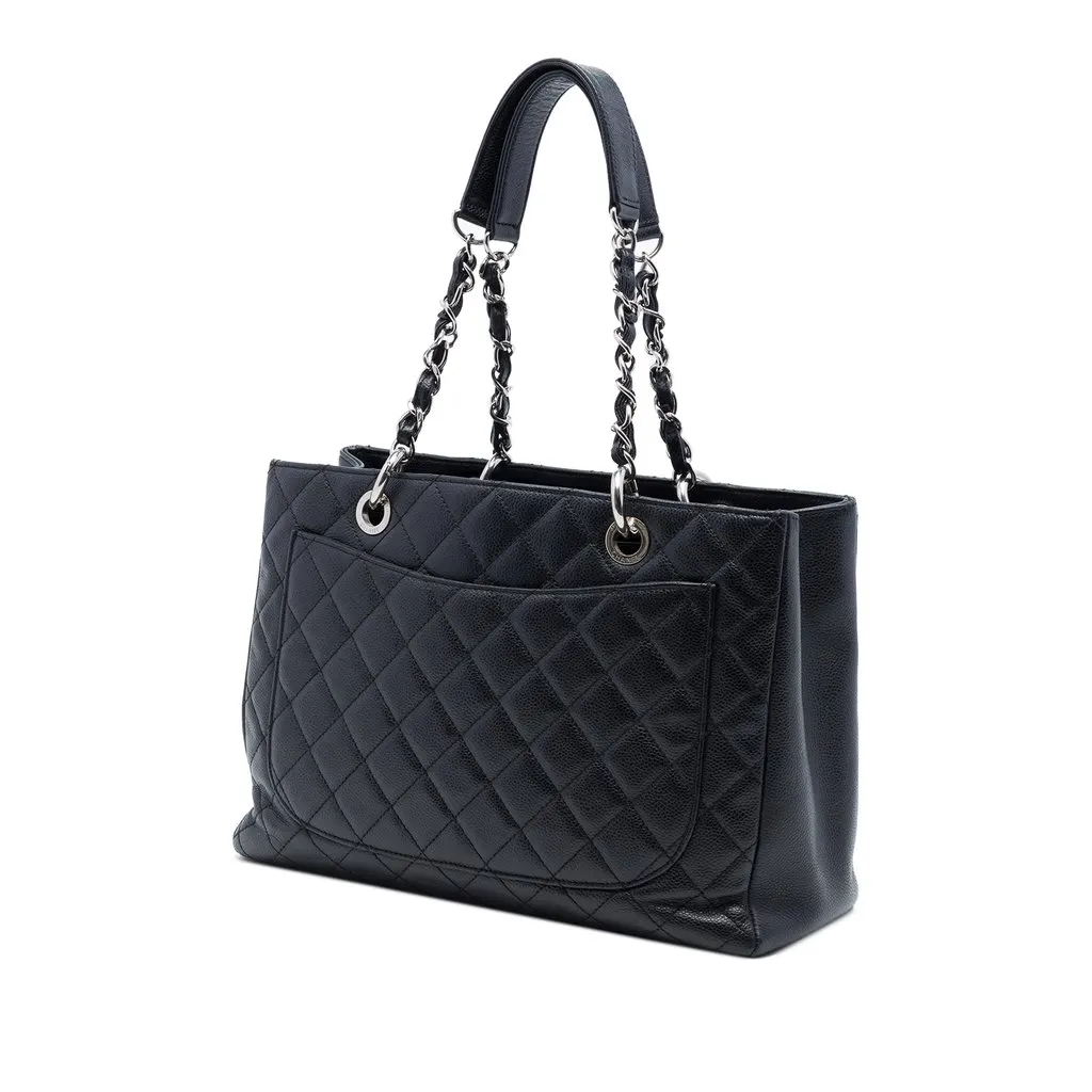 Chanel Caviar Grand Shopping Tote Black Leather Very good - Back View