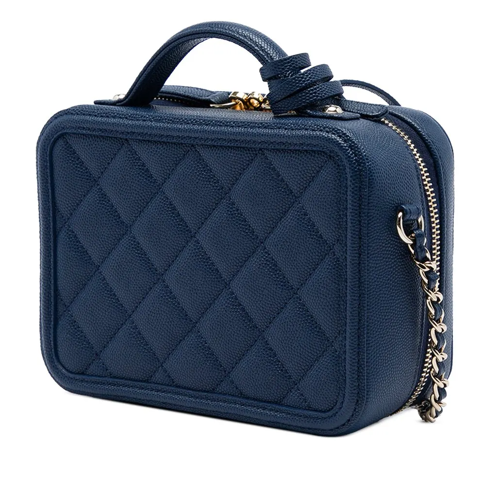 Chanel Small Caviar CC Filigree Vanity Case Blue Leather Very good - Back View