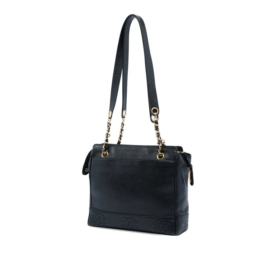 Chanel Triple CC Caviar Tote Black Leather Very good - Back View