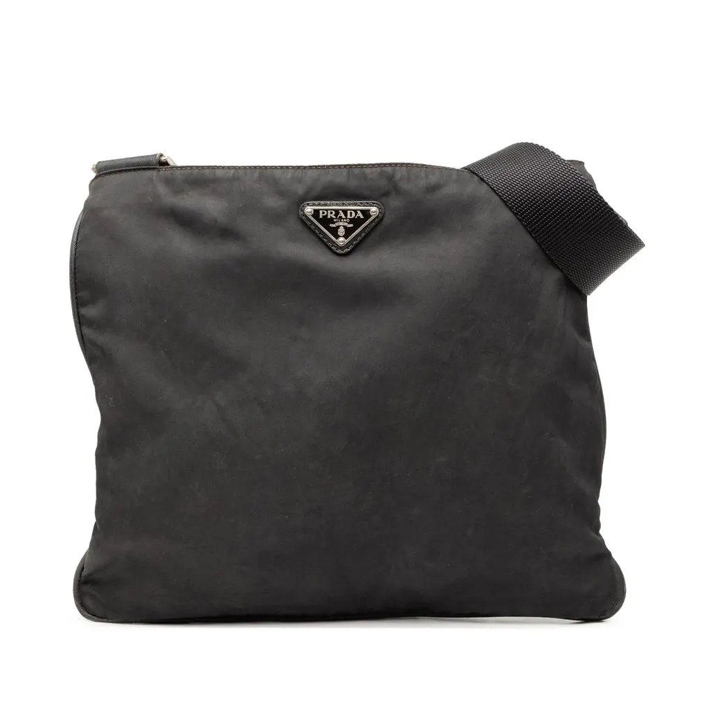 Prada Tessuto Zip Top Crossbody Black Very good - Front View