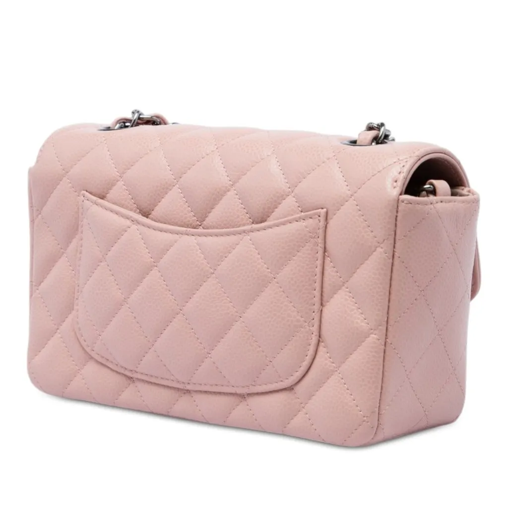 Chanel Mini Rectangular Classic Caviar Single Flap Pink Leather Very good - Back View