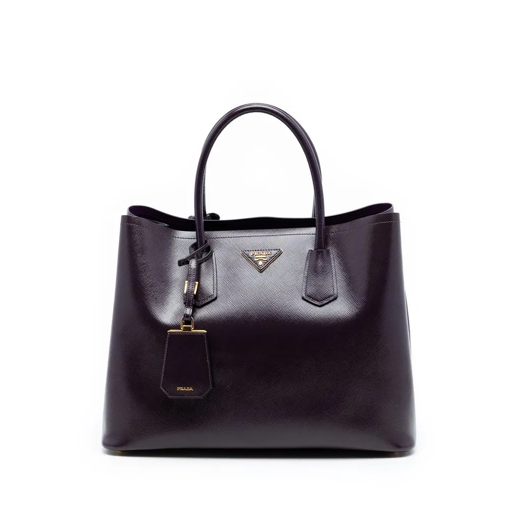 Prada Medium Saffiano Cuir Double Satchel Purple Leather Very good - Front View