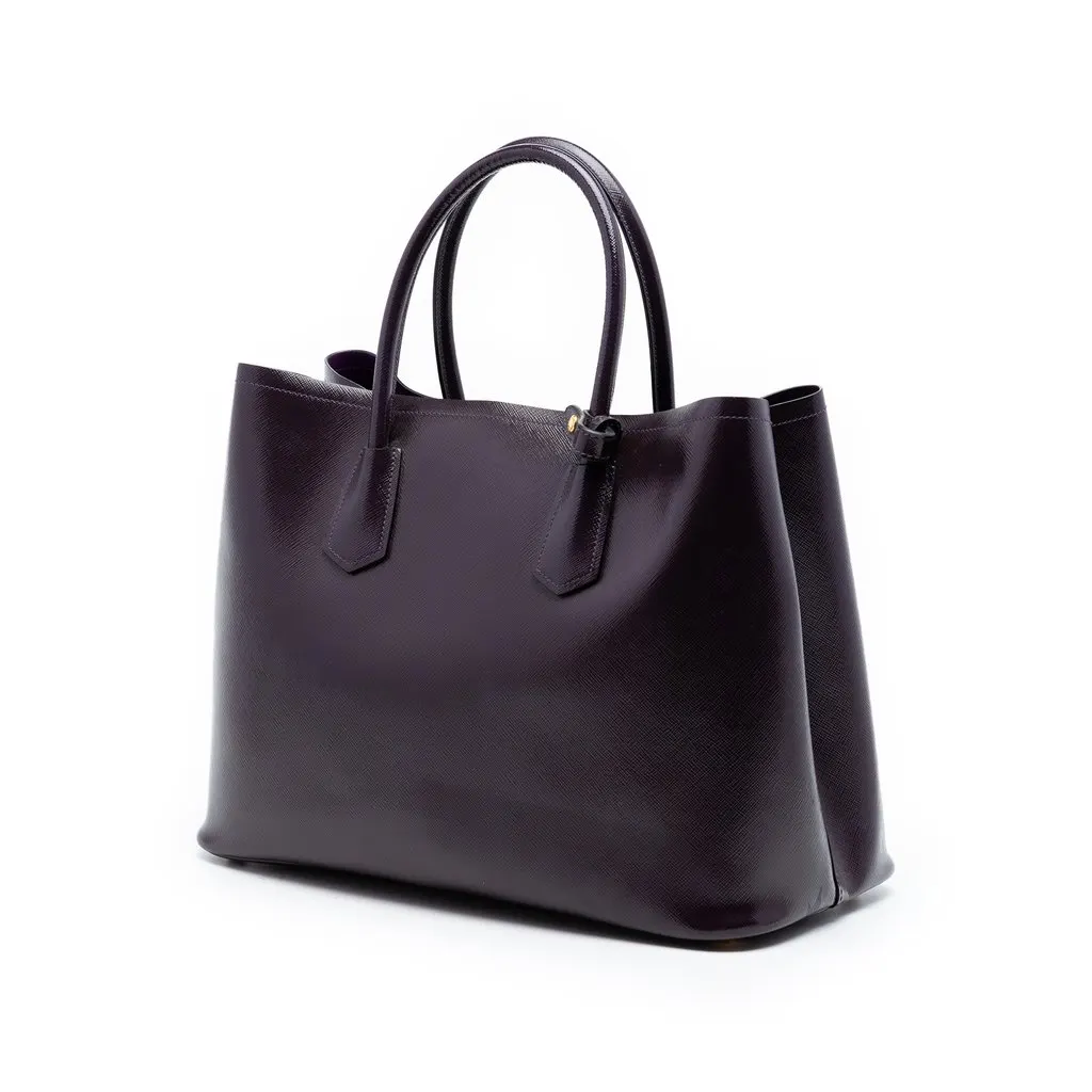 Prada Medium Saffiano Cuir Double Satchel Purple Leather Very good - Back View