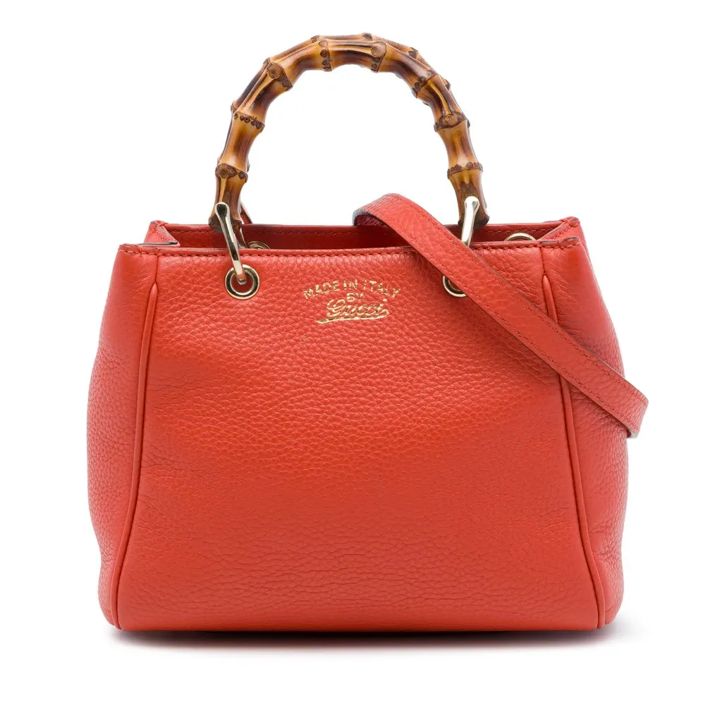 Gucci Mini Calfskin Bamboo Shopper Satchel Orange Leather Very good - Front View