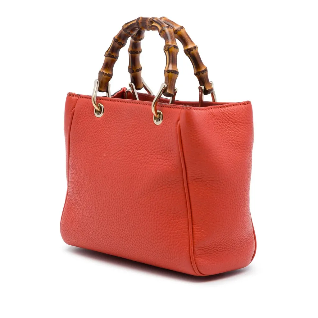 Gucci Mini Calfskin Bamboo Shopper Satchel Orange Leather Very good - Back View
