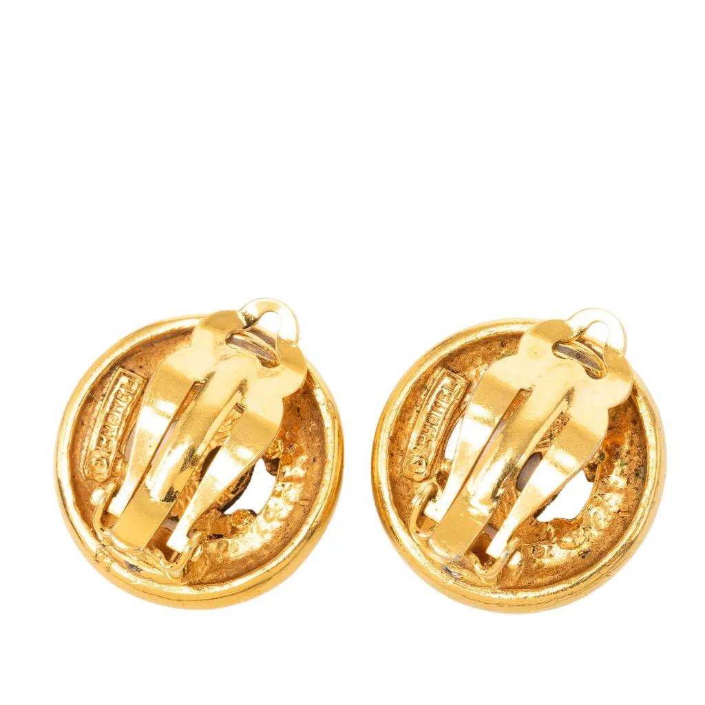 Chanel CC Gold Plated Round Clip On Earrings Gold Metal Very good - Back View