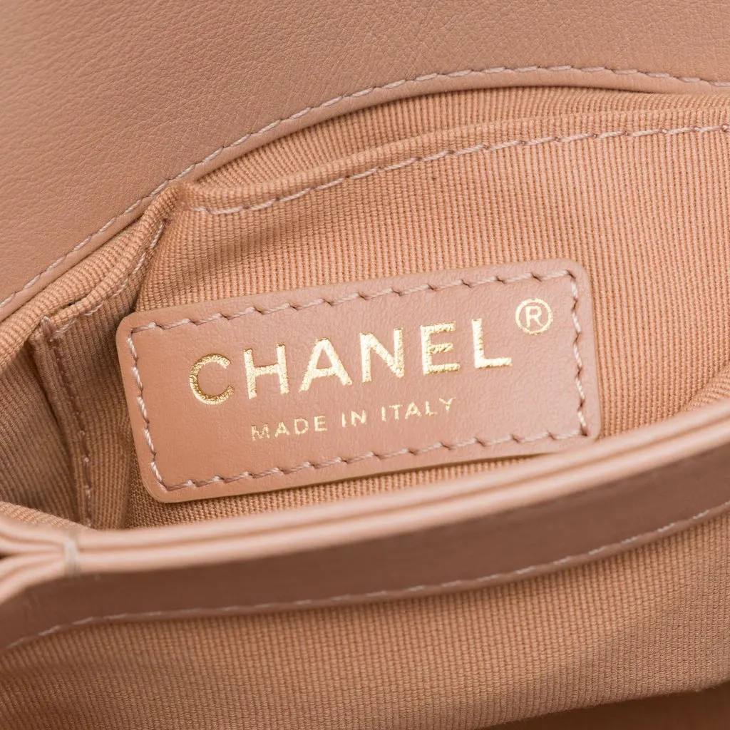 Chanel Mini Quilted Calfskin Pearl Boy Chain Flap Brown Leather Very good - Box View