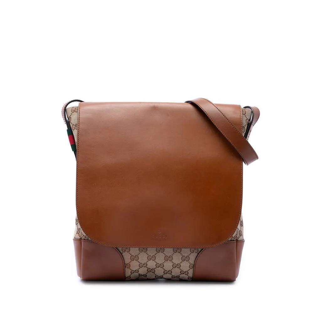 Gucci GG Canvas and Calfskin Crossbody Beige Good - Front View